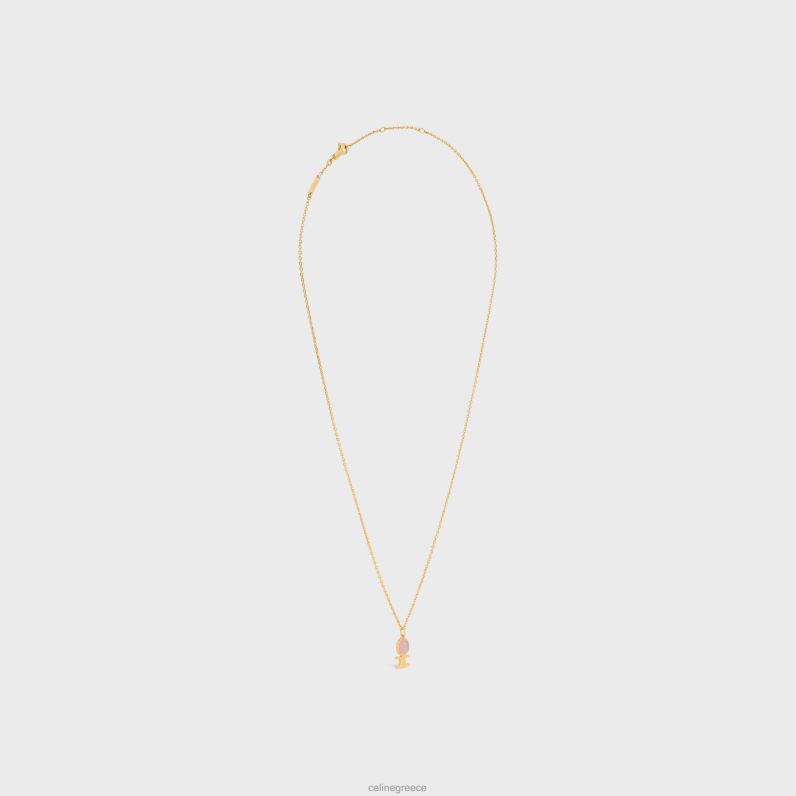 triomphe indie μικρό κολιέ από ορείχαλκο με φινίρισμα ροζ χαλαζία γυναίκες CELINE 640PT1284 αξεσουάρ χρυσός & ροζ χαλαζίας