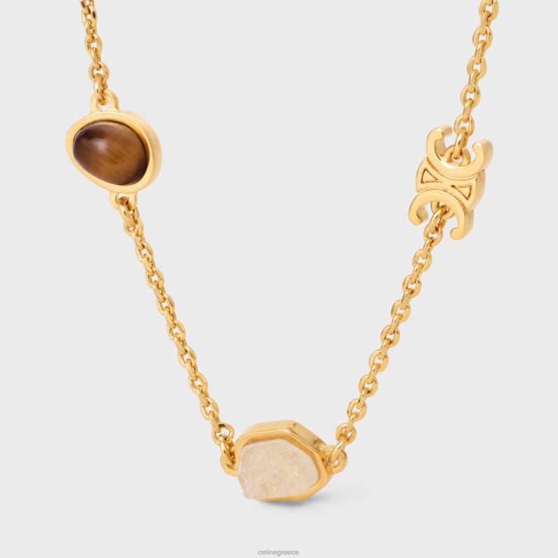 triomphe indie βραχιόλι από ορείχαλκο με φινίρισμα, rutilated χαλαζία, ροζ χαλαζία μάτι τίγρη γυναίκες CELINE 640PT1287 αξεσουάρ χρυσό & πολύχρωμο