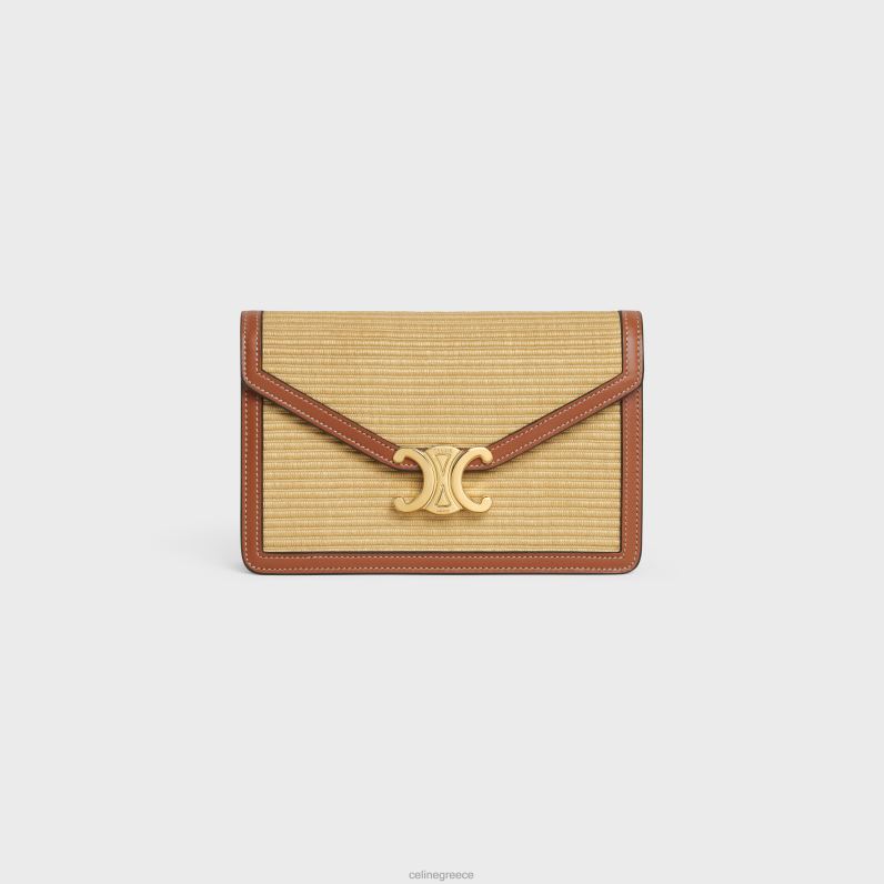 πορτοφόλι σε αλυσίδα μαργκό σε ύφασμα εφέ ραφίας & δέρμα μοσχαριού γυναίκες CELINE 640PT308 αξεσουάρ φυσικός/μαύρισμα