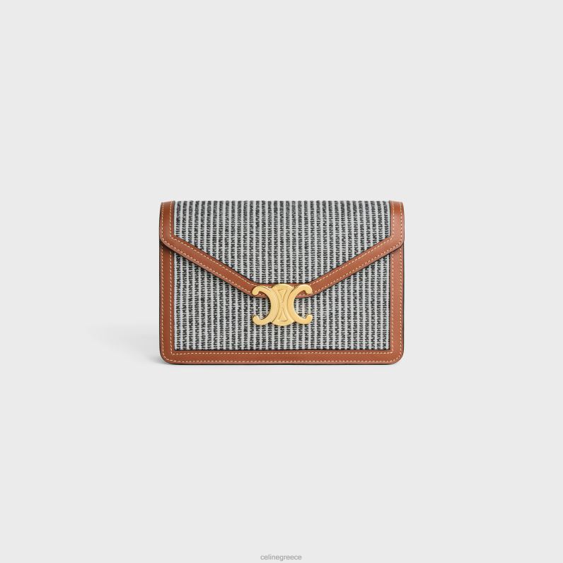 πορτοφόλι σε αλυσίδα μαργκό σε ριγέ ύφασμα & δέρμα μοσχαριού γυναίκες CELINE 640PT357 αξεσουάρ ανθρακίτης