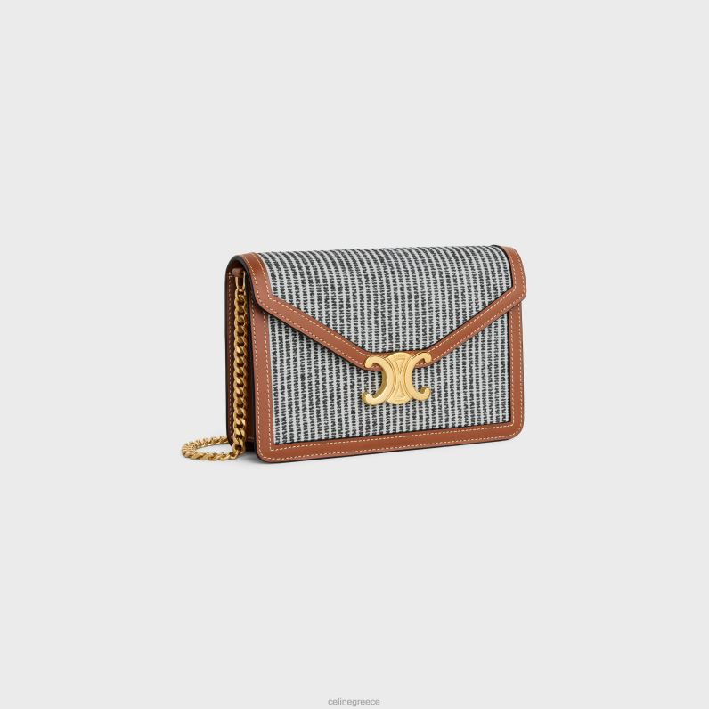 πορτοφόλι σε αλυσίδα μαργκό σε ριγέ ύφασμα & δέρμα μοσχαριού γυναίκες CELINE 640PT357 αξεσουάρ ανθρακίτης