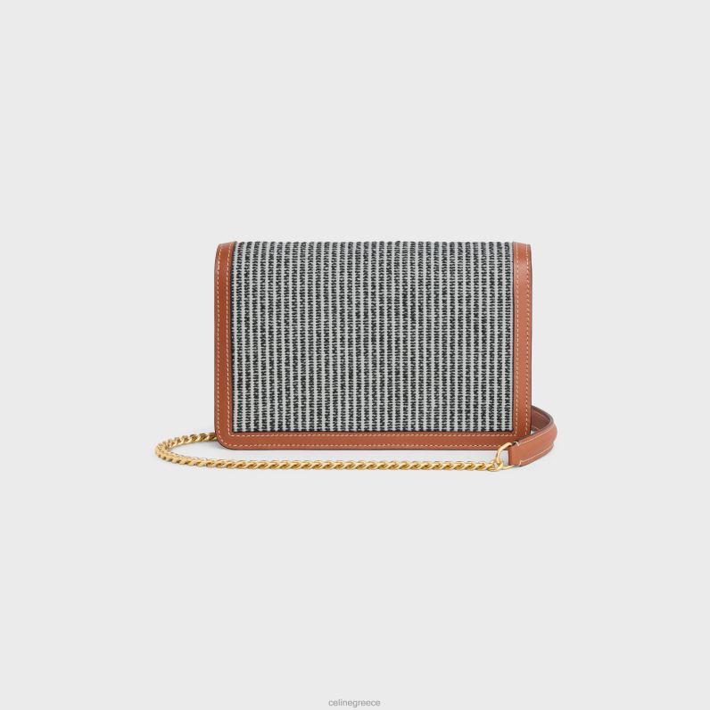 πορτοφόλι σε αλυσίδα μαργκό σε ριγέ ύφασμα & δέρμα μοσχαριού γυναίκες CELINE 640PT357 αξεσουάρ ανθρακίτης