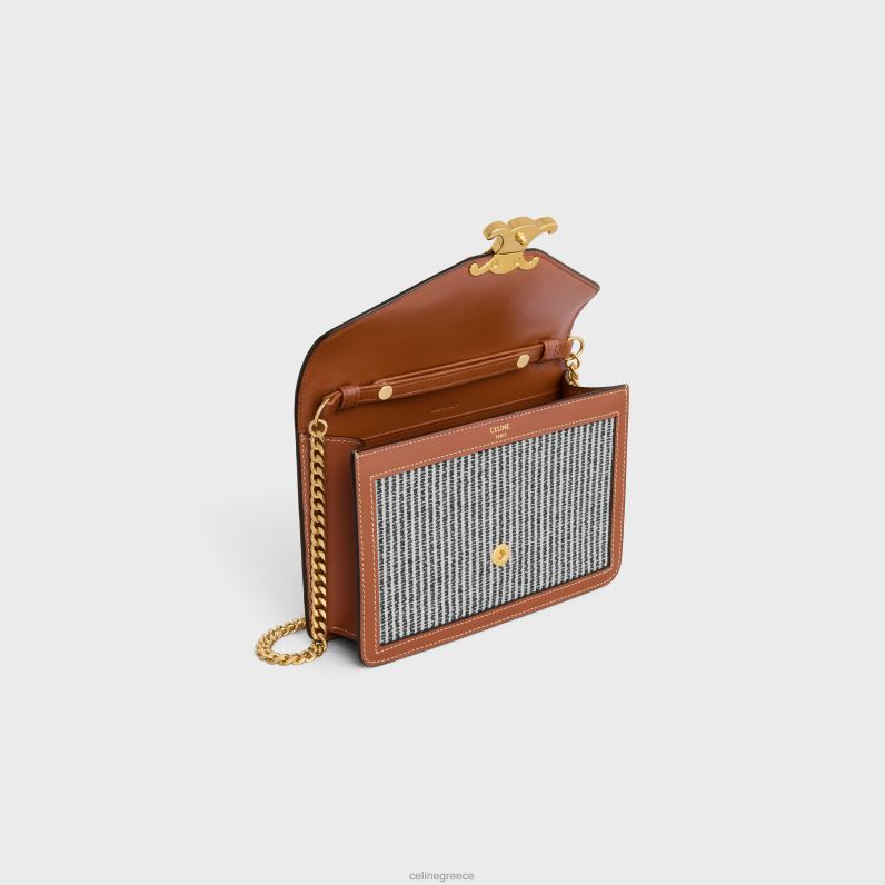 πορτοφόλι σε αλυσίδα μαργκό σε ριγέ ύφασμα & δέρμα μοσχαριού γυναίκες CELINE 640PT357 αξεσουάρ ανθρακίτης