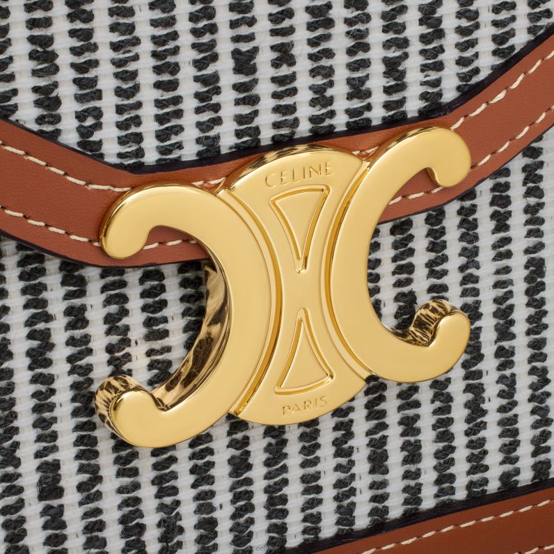 πορτοφόλι σε αλυσίδα μαργκό σε ριγέ ύφασμα & δέρμα μοσχαριού γυναίκες CELINE 640PT357 αξεσουάρ ανθρακίτης