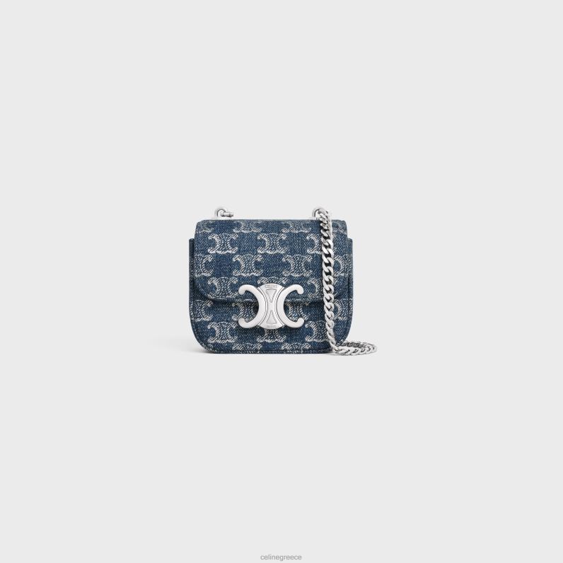 Μίνι αλυσίδα claude σε τζιν με triomphe παντού γυναίκες CELINE 640PT334 αξεσουάρ τζιν/ασημί