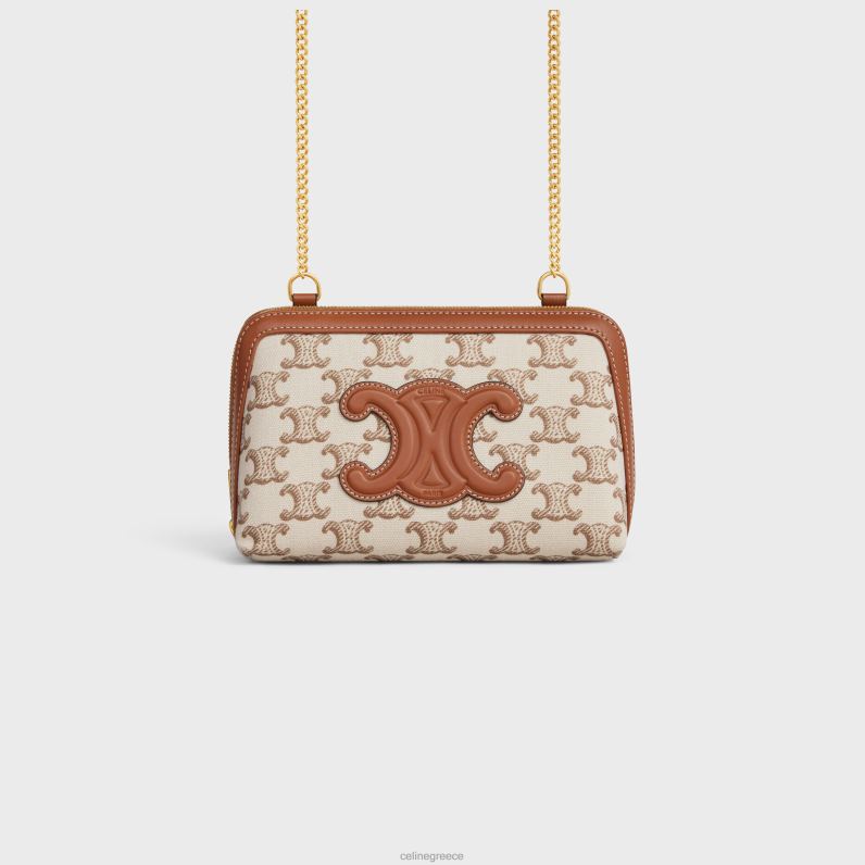 clutch on chain cuir triomphe σε ύφασμα με στάμπα triomphe & δέρμα μοσχαριού γυναίκες CELINE 640PT337 αξεσουάρ άσπρο