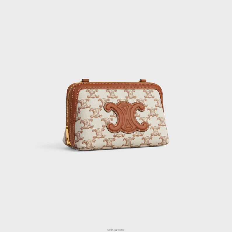 clutch on chain cuir triomphe σε ύφασμα με στάμπα triomphe & δέρμα μοσχαριού γυναίκες CELINE 640PT337 αξεσουάρ άσπρο