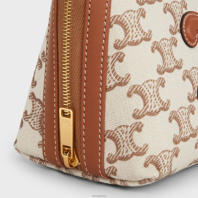 clutch on chain cuir triomphe σε ύφασμα με στάμπα triomphe & δέρμα μοσχαριού γυναίκες CELINE 640PT337 αξεσουάρ άσπρο