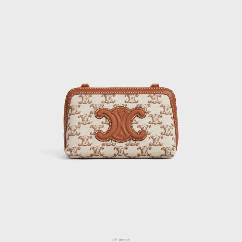 clutch on chain cuir triomphe σε ύφασμα με στάμπα triomphe & δέρμα μοσχαριού γυναίκες CELINE 640PT337 αξεσουάρ άσπρο