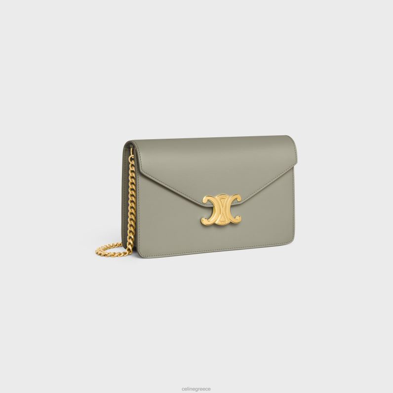 πορτοφόλι σε αλυσίδα margo σε γυαλιστερό δέρμα μοσχαριού γυναίκες CELINE 640PT349 αξεσουάρ πράσινο πηλό