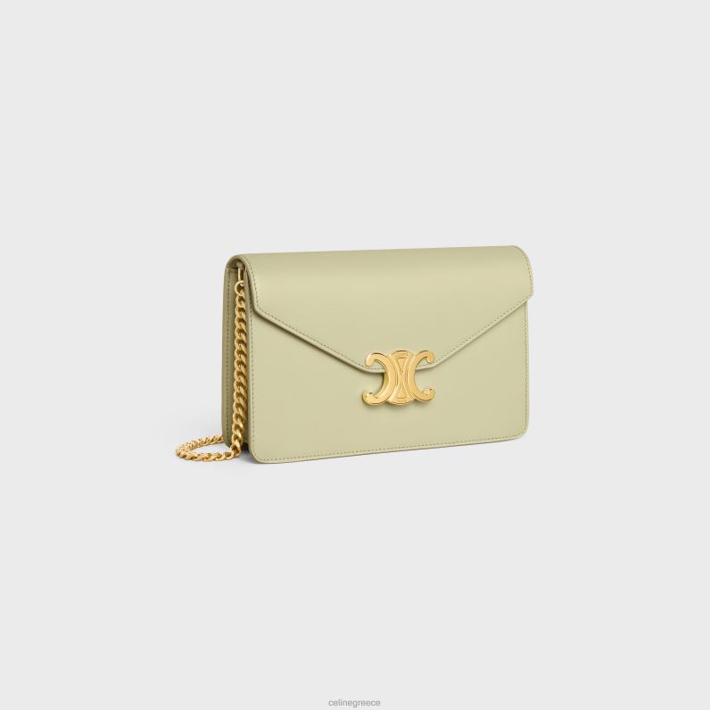 πορτοφόλι σε αλυσίδα margo σε γυαλιστερό δέρμα μοσχαριού γυναίκες CELINE 640PT353 αξεσουάρ πράσινο αμύγδαλο
