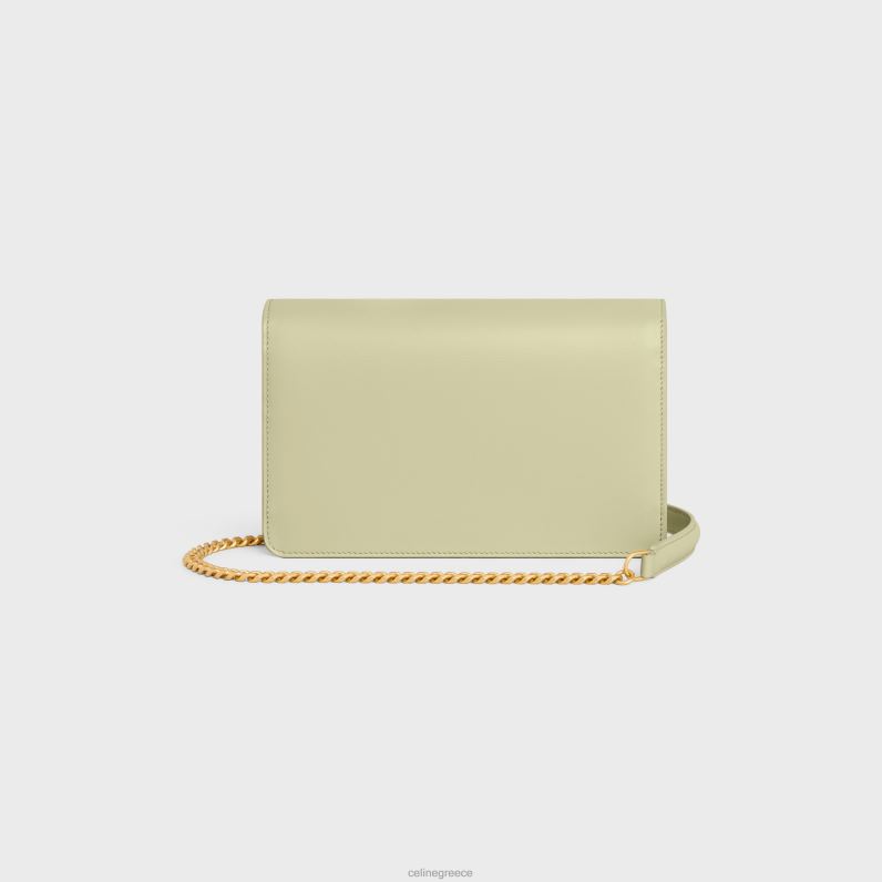 πορτοφόλι σε αλυσίδα margo σε γυαλιστερό δέρμα μοσχαριού γυναίκες CELINE 640PT353 αξεσουάρ πράσινο αμύγδαλο