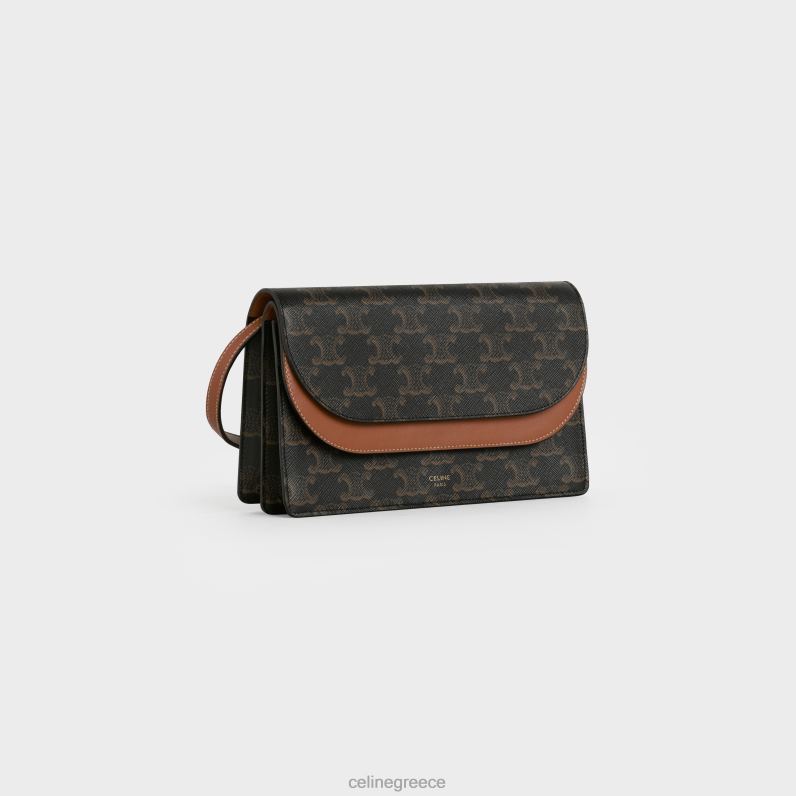 πορτοφόλι σε λουράκι σε καμβά triomphe & απαλό δέρμα αρνιού γυναίκες CELINE 640PT388 αξεσουάρ βυρσοδέψω