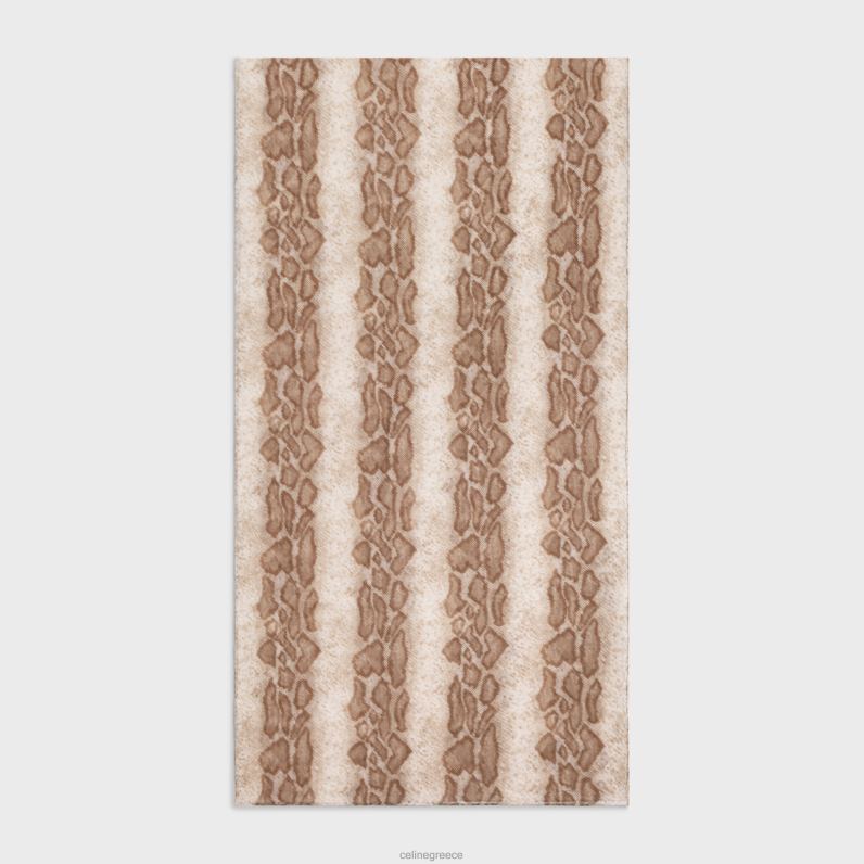 έκλεψε σε μουσελίνα κασμίρι με στάμπα φιδιού γυναίκες CELINE 640PT1202 αξεσουάρ μπεζ/μαρόν