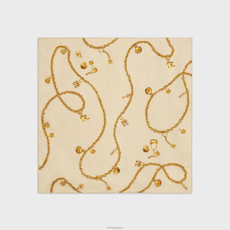 τετράγωνες σε αλυσίδα φούντες μεταξωτό twill γυναίκες CELINE 640PT1207 αξεσουάρ μπεζ