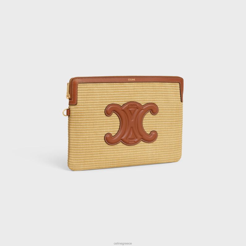 μικρό πουγκί με υπογραφή ιμάντα σε ύφασμα εφέ ραφίας & δέρμα μοσχαριού γυναίκες CELINE 640PT403 αξεσουάρ φυσικός/μαύρισμα