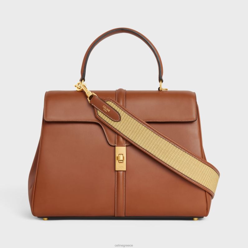 λουράκι από ύφασμα σε εφέ ραφίας & δέρμα μοσχαριού με χρυσό φινίρισμα γυναίκες CELINE 640PT404 αξεσουάρ φυσικός/μαύρισμα