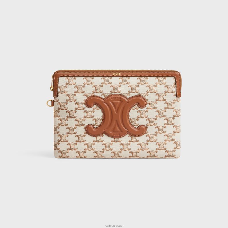 μικρό πουγκί με υπογραφή λουράκι σε ύφασμα με στάμπα θριάμβου & δέρμα μοσχαριού γυναίκες CELINE 640PT434 αξεσουάρ άσπρο