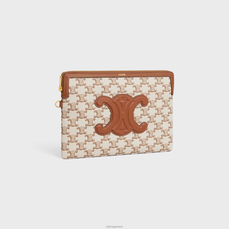 μικρό πουγκί με υπογραφή λουράκι σε ύφασμα με στάμπα θριάμβου & δέρμα μοσχαριού γυναίκες CELINE 640PT434 αξεσουάρ άσπρο