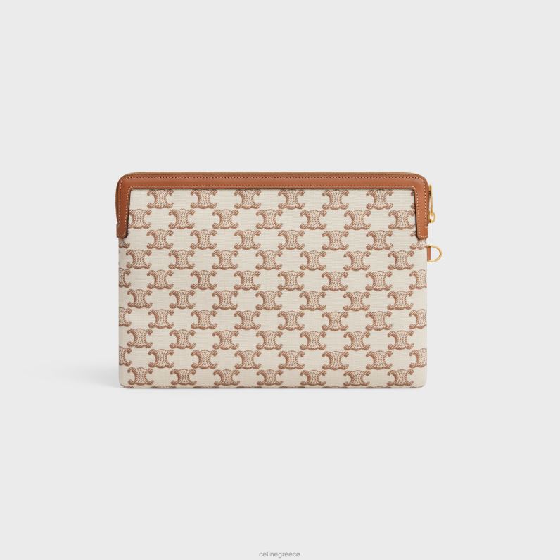 μικρό πουγκί με υπογραφή λουράκι σε ύφασμα με στάμπα θριάμβου & δέρμα μοσχαριού γυναίκες CELINE 640PT434 αξεσουάρ άσπρο