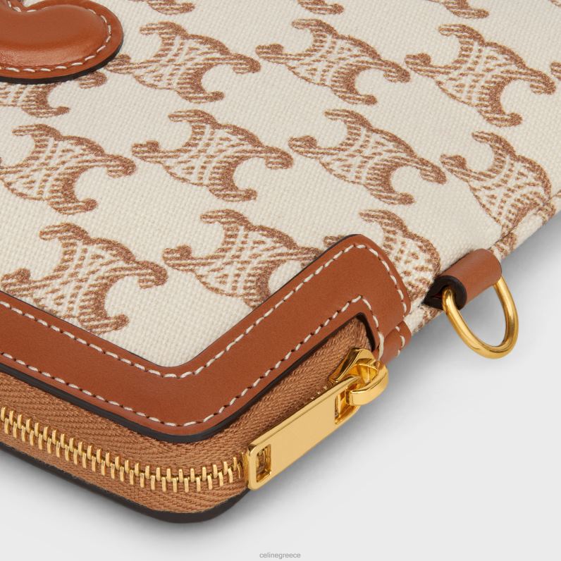 μικρό πουγκί με υπογραφή λουράκι σε ύφασμα με στάμπα θριάμβου & δέρμα μοσχαριού γυναίκες CELINE 640PT434 αξεσουάρ άσπρο