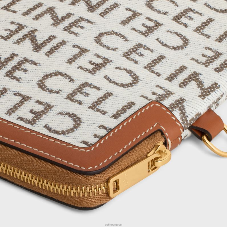 μικρό πουγκί με υπογραφή τιράντα σε ύφασμα με παντού & δέρμα μοσχαριού γυναίκες CELINE 640PT548 αξεσουάρ φυσικός/μαύρισμα