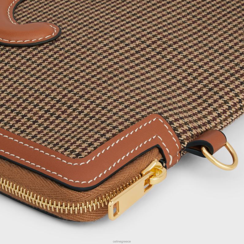 μικρό πουγκί με λουράκι υπογραφή από ύφασμα pied de poule γυναίκες CELINE 640PT547 αξεσουάρ πολύχρωμο