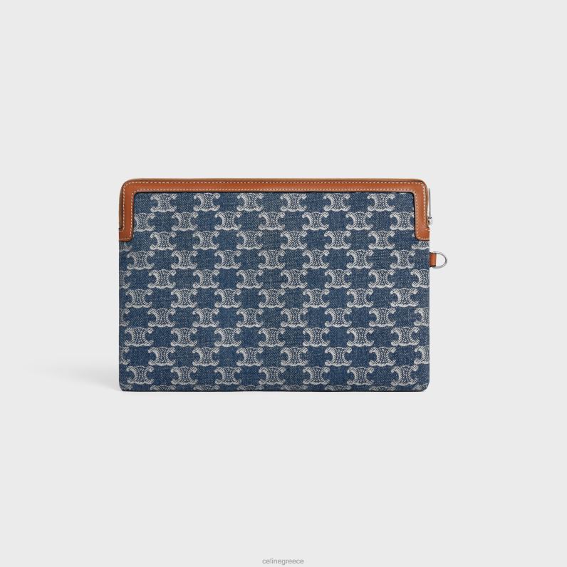 μικρό πουγκί με υπογραφή λουράκι σε τζιν με triomphe παντού γυναίκες CELINE 640PT433 αξεσουάρ τζιν/ασημί