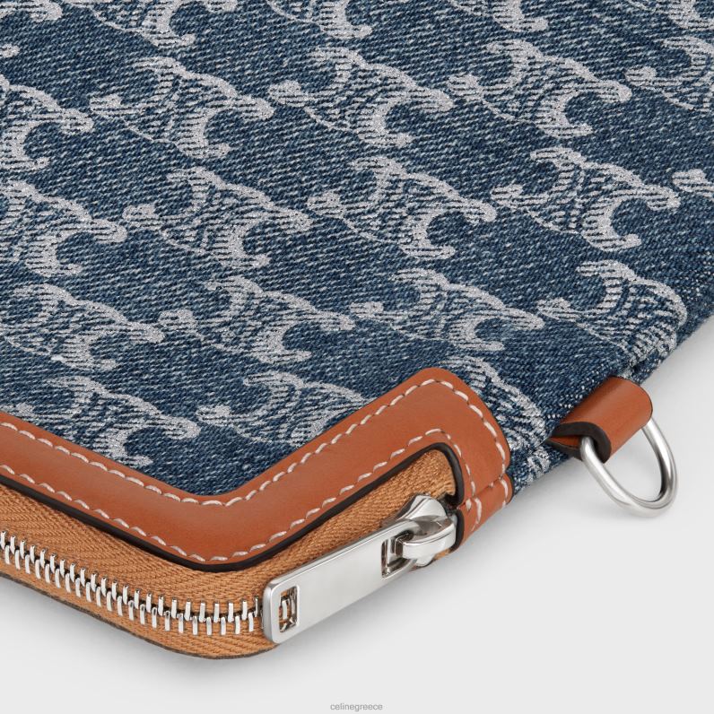 μικρό πουγκί με υπογραφή λουράκι σε τζιν με triomphe παντού γυναίκες CELINE 640PT433 αξεσουάρ τζιν/ασημί