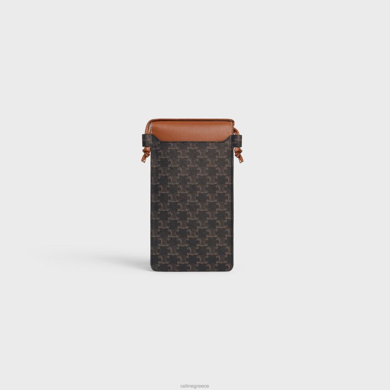 θήκη τηλεφώνου με πτερύγιο σε καμβά triomphe & δέρμα αρνιού γυναίκες CELINE 640PT511 αξεσουάρ βυρσοδέψω