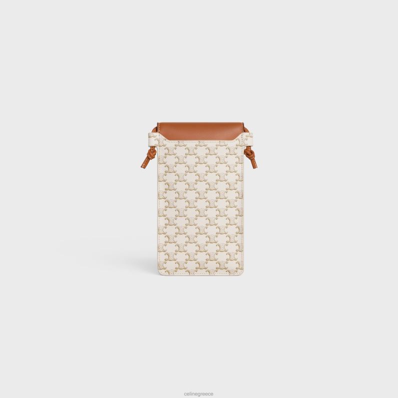 θήκη τηλεφώνου με πτερύγιο σε καμβά triomphe & δέρμα αρνιού γυναίκες CELINE 640PT512 αξεσουάρ λευκό/μαύρισμα