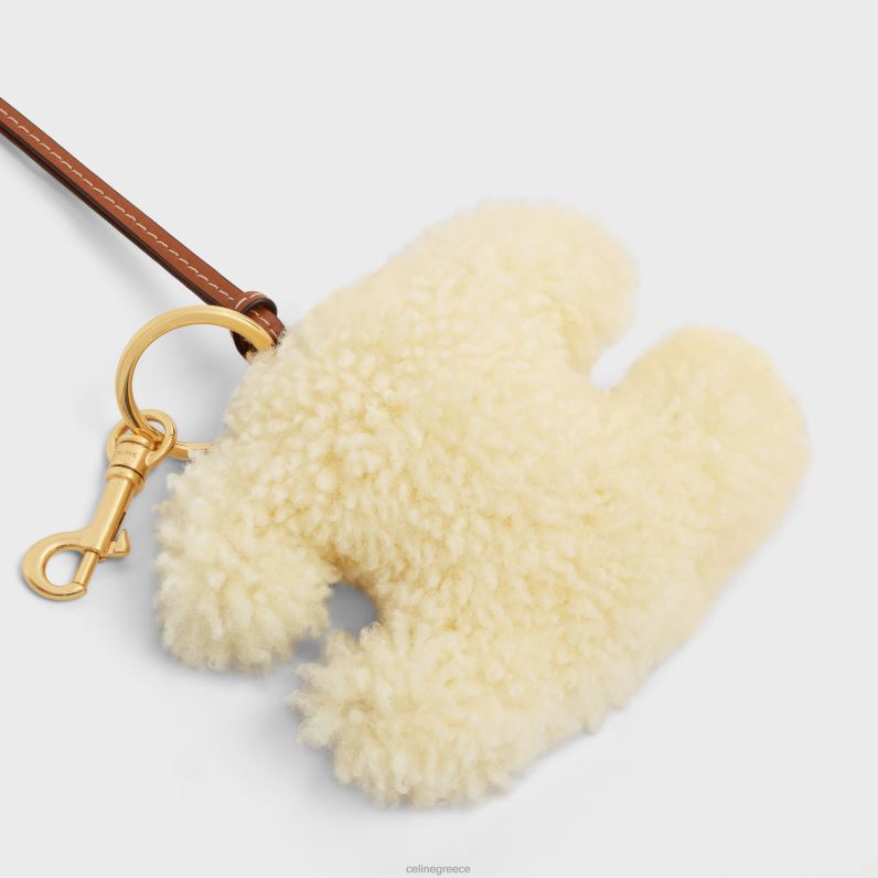 μπρελόκ triomphe pom-pom σε κούρεμα & απαλό δέρμα μοσχαριού με χρυσό φινίρισμα γυναίκες CELINE 640PT438 αξεσουάρ φυσικός/μαύρισμα