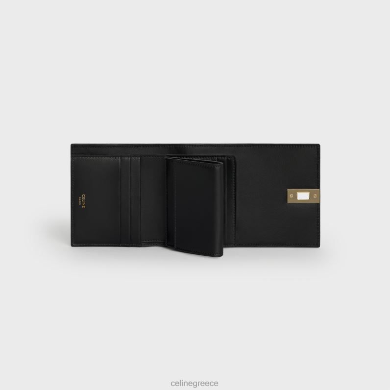 μικρό τρίπτυχο πορτοφόλι 16 σε γυαλιστερό δέρμα μοσχαριού γυναίκες CELINE 640PT466 αξεσουάρ μαύρος