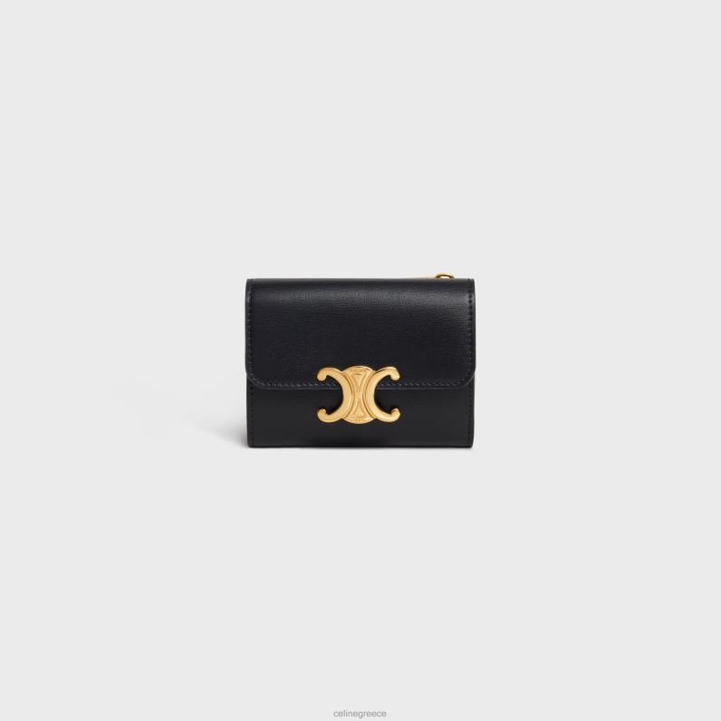 συμπαγές πορτοφόλι με θρίαμβο νομίσματος σε γυαλιστερό δέρμα μοσχαριού γυναίκες CELINE 640PT407 αξεσουάρ μαύρος