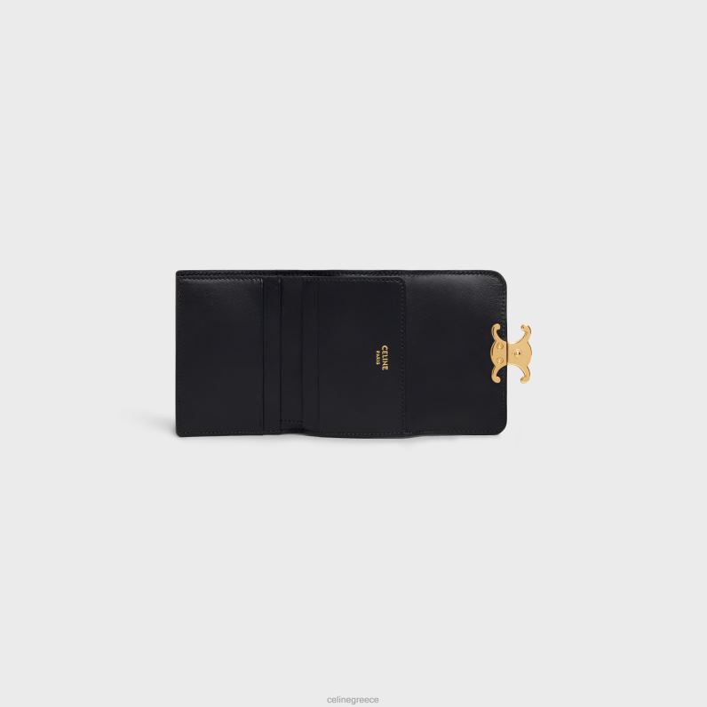 συμπαγές πορτοφόλι με θρίαμβο νομίσματος σε γυαλιστερό δέρμα μοσχαριού γυναίκες CELINE 640PT407 αξεσουάρ μαύρος