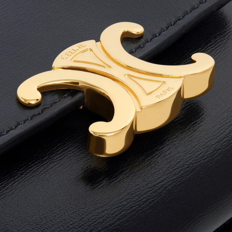 συμπαγές πορτοφόλι με θρίαμβο νομίσματος σε γυαλιστερό δέρμα μοσχαριού γυναίκες CELINE 640PT407 αξεσουάρ μαύρος