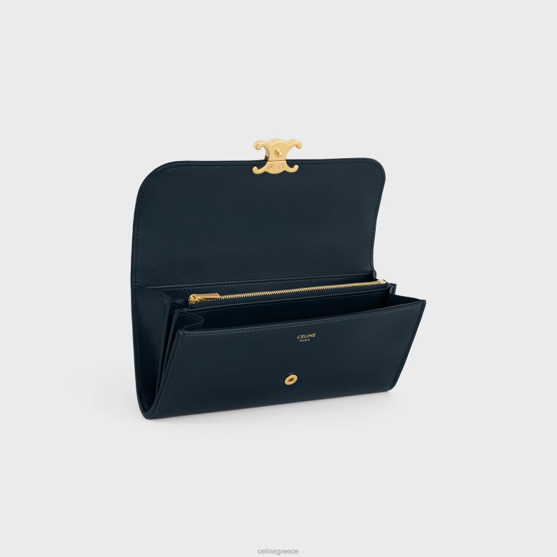 μεγάλο πορτοφόλι θρίαμβος σε γυαλιστερό δέρμα μοσχαριού γυναίκες CELINE 640PT442 αξεσουάρ ναυτικό μπλε