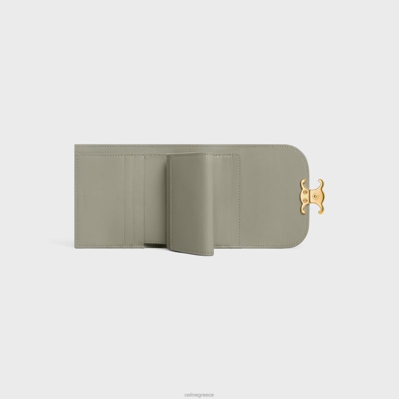 μικρό πορτοφόλι θρίαμβος σε γυαλιστερό δέρμα μοσχαριού γυναίκες CELINE 640PT456 αξεσουάρ πράσινο πηλό