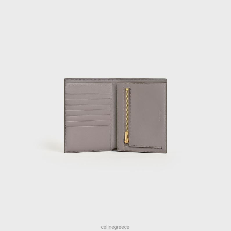 Πορτοφόλι με μεσαίο λουράκι από δίχρωμο δέρμα μοσχαριού γυναίκες CELINE 640PT476 αξεσουάρ βότσαλο/ορυκτό