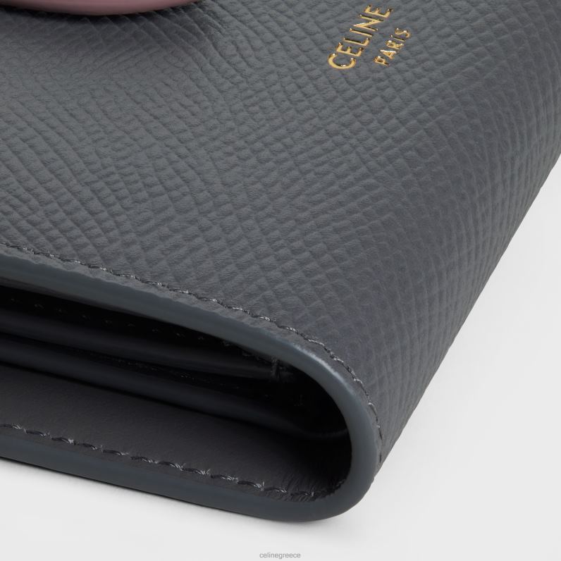 μικρό πορτοφόλι με λουράκι από δίχρωμο δέρμα μοσχαριού γυναίκες CELINE 640PT478 αξεσουάρ γκρι/vintage ροζ