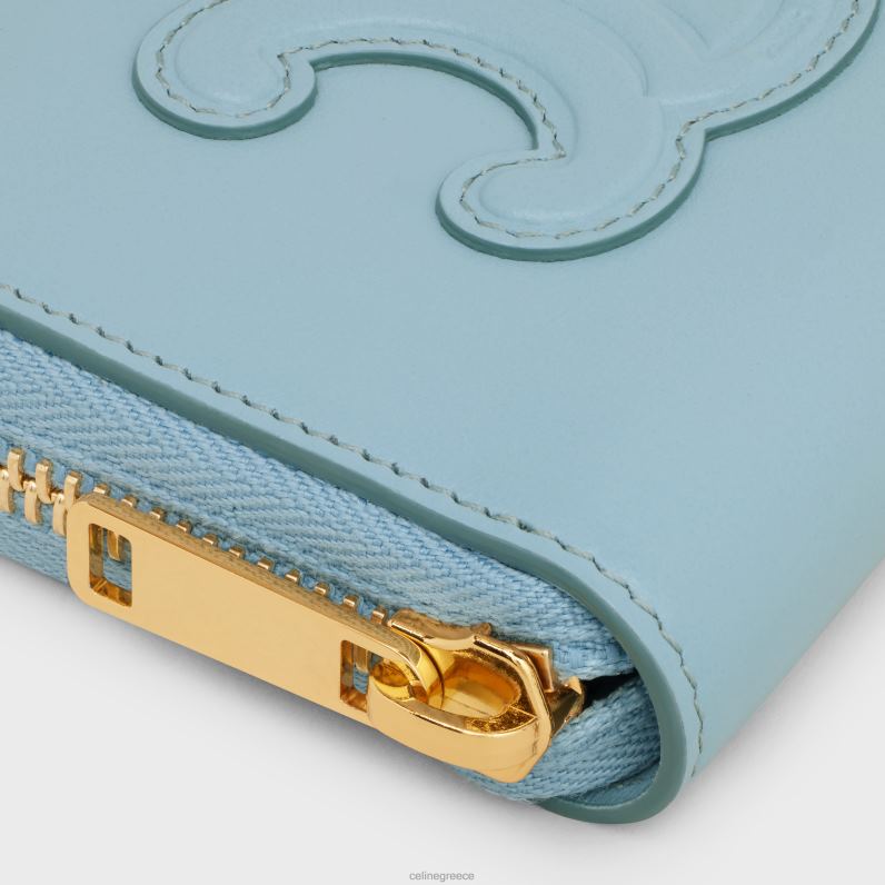 συμπαγές πορτοφόλι με φερμουάρ cuir triomphe σε απαλό δέρμα μοσχαριού γυναίκες CELINE 640PT471 αξεσουάρ Καλιφόρνια μπλε