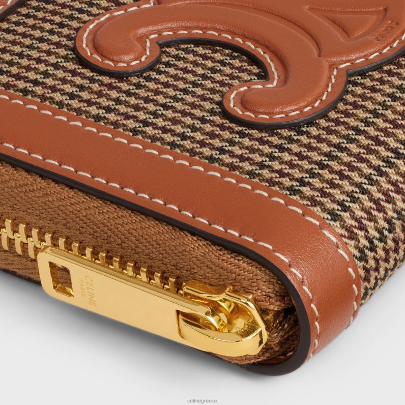 συμπαγές πορτοφόλι με φερμουάρ cuir triomphe από ύφασμα pied de poule & δέρμα μοσχαριού γυναίκες CELINE 640PT473 αξεσουάρ πολύχρωμο