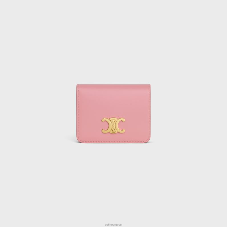 συμπαγές πορτοφόλι triomphe από γυαλιστερό δέρμα μοσχαριού γυναίκες CELINE 640PT406 αξεσουάρ τριαντάφυλλο