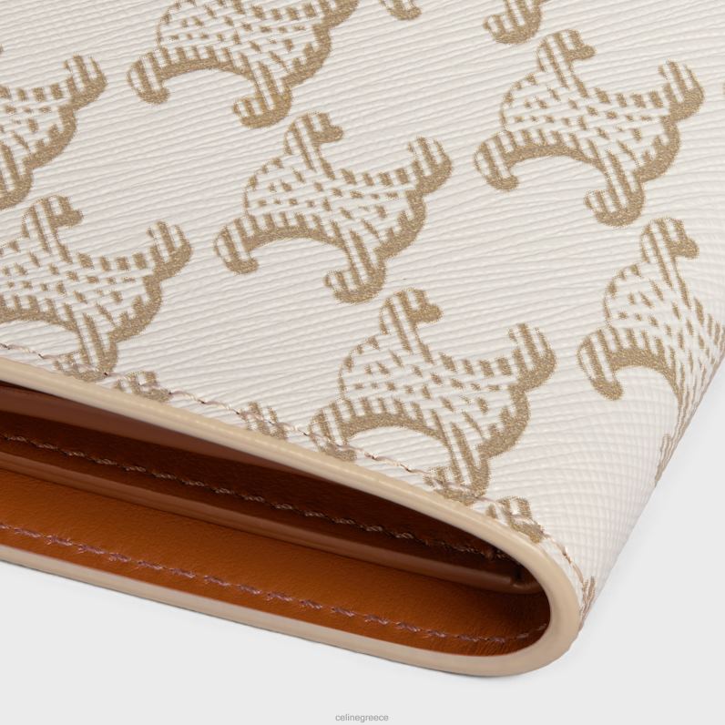 Πορτοφόλι με μεσαίο λουράκι σε καμβά triomphe & δέρμα αρνιού γυναίκες CELINE 640PT477 αξεσουάρ λευκό/μαύρισμα