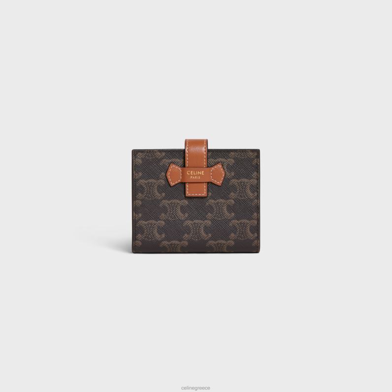 μικρό πορτοφόλι με λουράκι σε καμβά triomphe & δέρμα αρνιού γυναίκες CELINE 640PT480 αξεσουάρ βυρσοδέψω