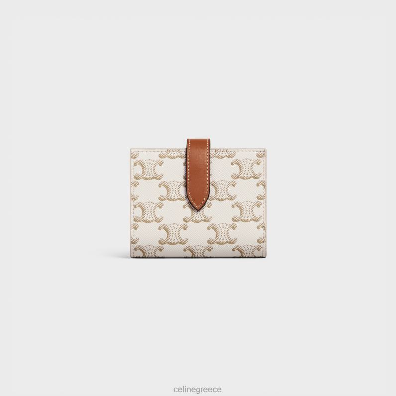 μικρό πορτοφόλι με λουράκι σε καμβά triomphe & δέρμα αρνιού γυναίκες CELINE 640PT481 αξεσουάρ λευκό/μαύρισμα