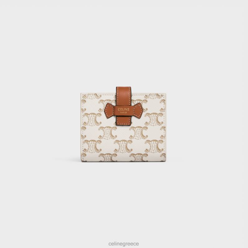 μικρό πορτοφόλι με λουράκι σε καμβά triomphe & δέρμα αρνιού γυναίκες CELINE 640PT481 αξεσουάρ λευκό/μαύρισμα