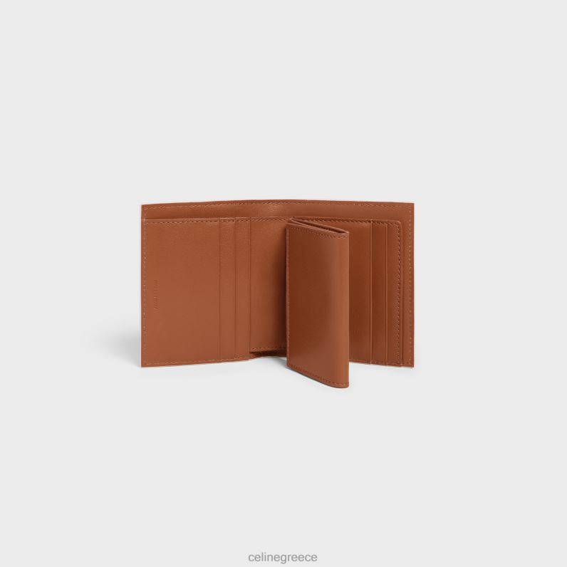 μικρό πορτοφόλι με λουράκι σε καμβά triomphe & δέρμα αρνιού γυναίκες CELINE 640PT481 αξεσουάρ λευκό/μαύρισμα