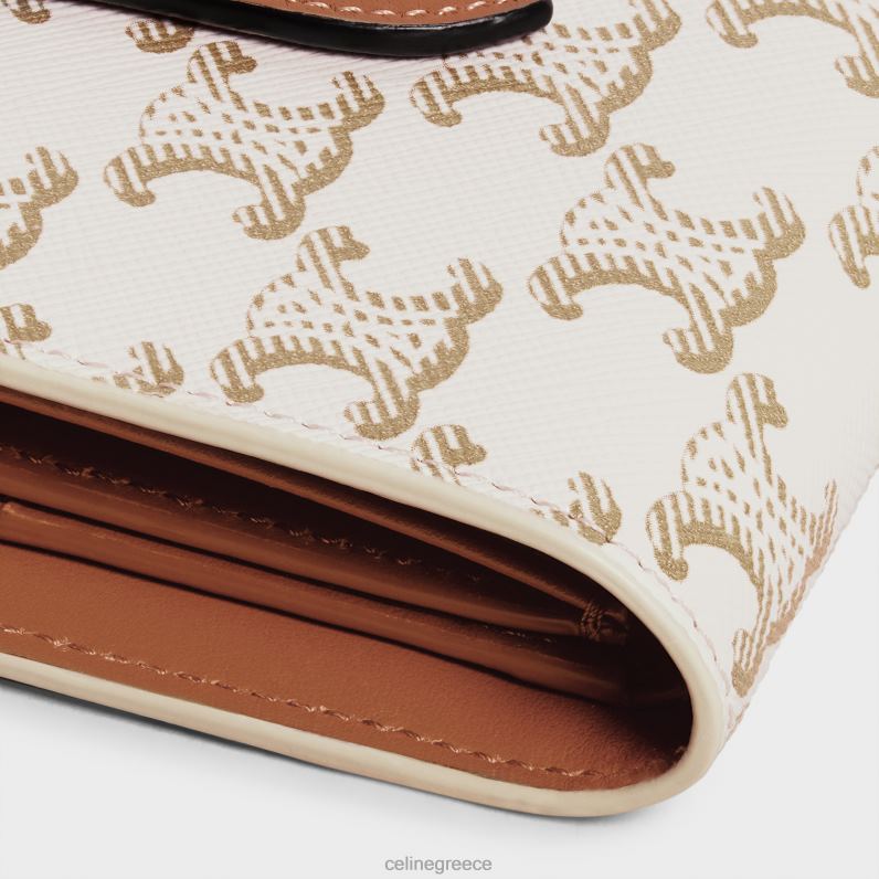 μικρό πορτοφόλι με λουράκι σε καμβά triomphe & δέρμα αρνιού γυναίκες CELINE 640PT481 αξεσουάρ λευκό/μαύρισμα