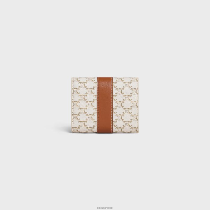 μικρό τρίπτυχο πορτοφόλι σε καμβά triomphe & δέρμα αρνιού γυναίκες CELINE 640PT484 αξεσουάρ λευκό/μαύρισμα